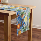 サマー地中海のフルーツ&ブルーホワイトモザイク ショートテーブルランナー (インサイチュ)