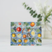 サマー地中海のフルーツ&ブルーホワイトモザイク シーズンポストカード (スタンド正面)