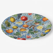 サマー地中海のフルーツ&ブルーホワイトモザイク ペーパープレート (アングル)