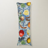 サマー地中海のフルーツ&ブルーホワイトモザイク ボディピロー (正面縦)