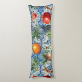 サマー地中海のフルーツ&ブルーホワイトモザイク ボディピロー (裏面 (縦))