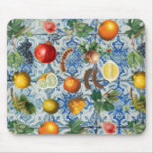 サマー地中海のフルーツ&ブルーホワイトモザイク マウスパッド (正面)