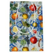 サマー地中海のフルーツ&ブルーホワイトモザイク ミディアムペーパーバッグ (正面)