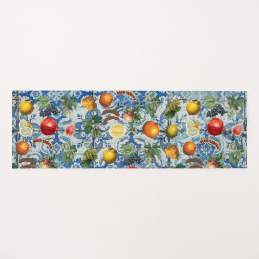 サマー地中海のフルーツ&ブルーホワイトモザイク ヨガマット (正面(横))