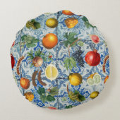 サマー地中海のフルーツ&ブルーホワイトモザイク ラウンドクッション (裏面)