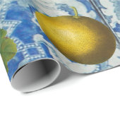 サマー地中海のフルーツ&ブルーホワイトモザイク ラッピングペーパー (ロールコーナー)