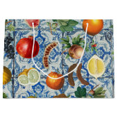 サマー地中海のフルーツ&ブルーホワイトモザイク ラージペーパーバッグ (正面)