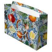 サマー地中海のフルーツ&ブルーホワイトモザイク ラージペーパーバッグ (裏面アングル)