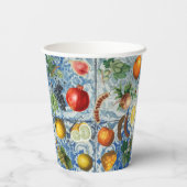 サマー地中海のフルーツ&ブルーホワイトモザイク 紙コップ (裏面)