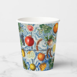 サマー地中海のフルーツ&ブルーホワイトモザイク 紙コップ