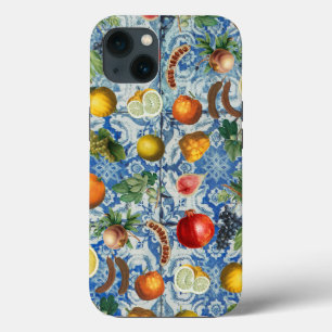 サマー地中海のフルーツ&ブルーホワイトモザイク iPhone 13ケース