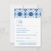 サマー地中海のモダンブルーウェディングRSVPカード 出欠カード (正面)