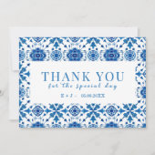 サマー地中海のモダンブルー「ありがとう」カード セーブザデート (正面)