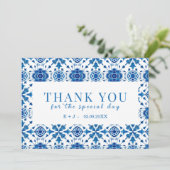 サマー地中海のモダンブルー「ありがとう」カード セーブザデート (スタンド正面)