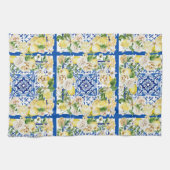 サマー地中海のレモンと花プリント キッチンタオル (横)