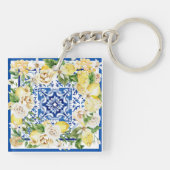 サマー地中海のレモンと花プリント キーホルダー (裏面)