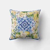 サマー地中海のレモンと花プリント クッション (裏面)