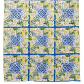 サマー地中海のレモンと花プリント シャワーカーテン (正面)