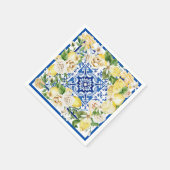 サマー地中海のレモンと花プリント スタンダードカクテルナプキン (角)