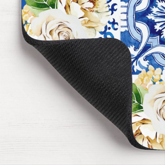 サマー地中海のレモンと花プリント マウスパッド (コーナー)