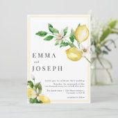 サマー地中海のレモンの明るい黄色結婚の黄色 招待状 (スタンド正面)