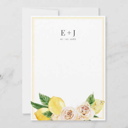 サマー地中海のレモンの明るい黄色結婚の黄色 招待状 (裏面)