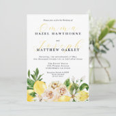 サマー地中海のレモンの明るい黄色結婚の黄色 招待状 (スタンド正面)