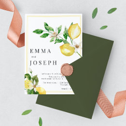 サマー地中海のレモンの明るい黄色結婚の黄色 招待状