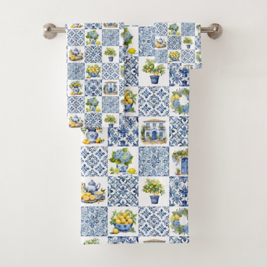 サマー地中海のレモン模様 バスタオルセット (インサイチュ)