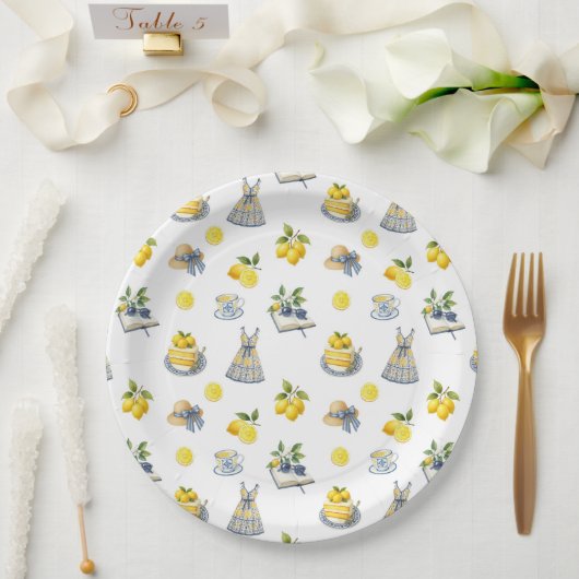 サマー地中海のレモン模様 ペーパープレート (ウェディング)