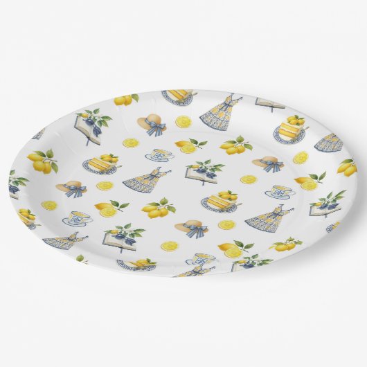 サマー地中海のレモン模様 ペーパープレート (アングル)