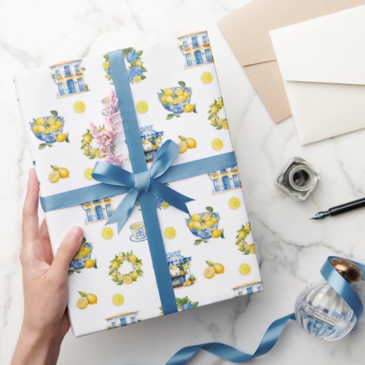サマー地中海のレモン模様 ラッピングペーパー (ギフト)
