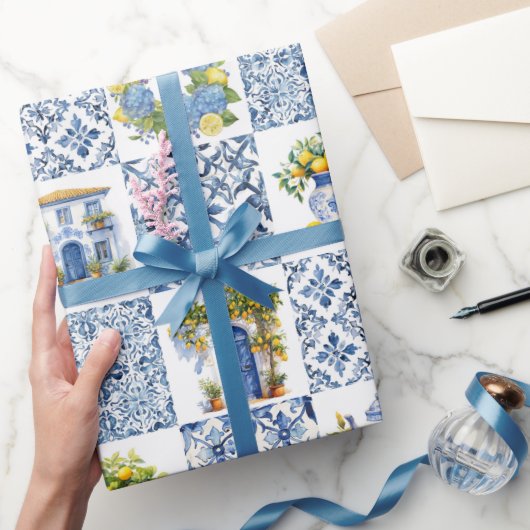 サマー地中海のレモン模様 ラッピングペーパー (ギフト)