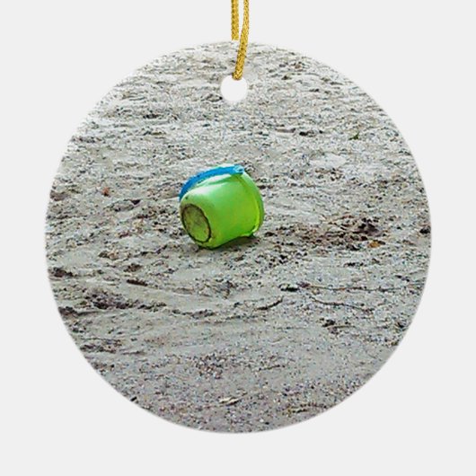 サマー失ったビーチの砂にグリーンバケット セラミックオーナメント (正面)
