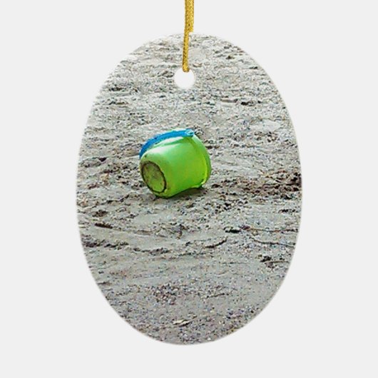 サマー失ったビーチの砂にグリーンバケット セラミックオーナメント (正面)
