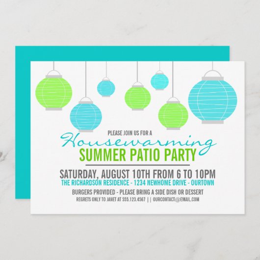サマー引っ越し祝いパーティーパティオパーティの招待状 招待状 (正面/裏面)