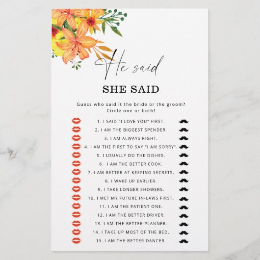 サマー彼は彼女はブライダルシャワーゲームを言った (正面)