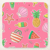 サマー日ビーチ紙コースター スクエアペーパーコースター (正面)