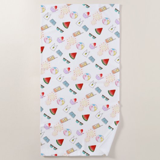 サマー日本のビベスビーチかき氷花火 ビーチタオル (正面)