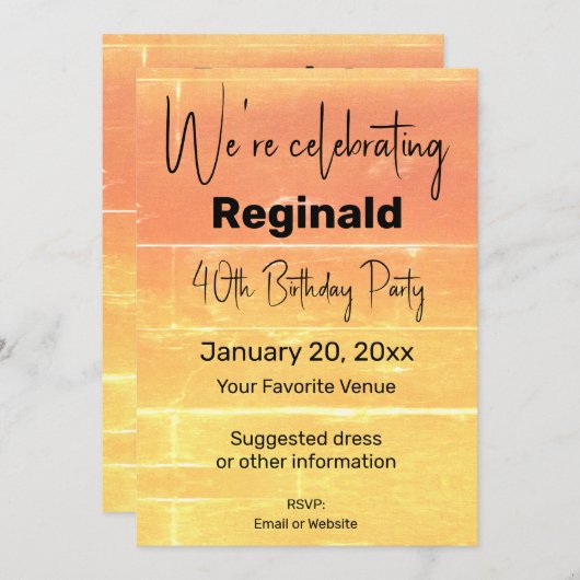 サマー素朴カジュアルイエローピーチバースデーパーティー 招待状 (正面/裏面)