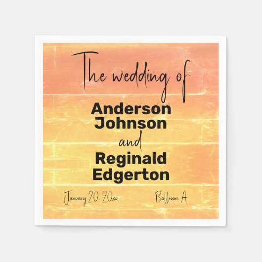 サマー素朴カジュアルイエローピーチ結婚ズ スタンダードカクテルナプキン (正面)