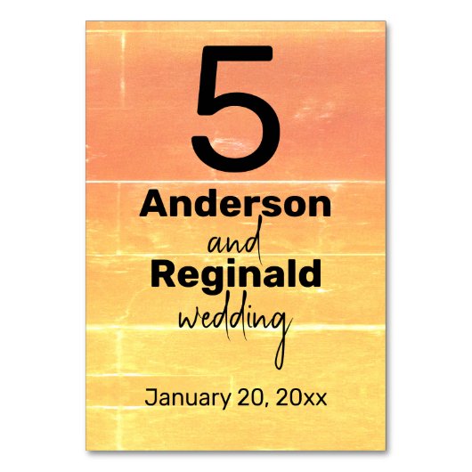 サマー素朴カジュアルイエローピーチ結婚ズ テーブルナンバー (裏面)