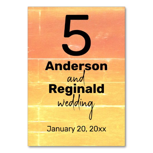 サマー素朴カジュアルイエローピーチ結婚ズ テーブルナンバー (正面)