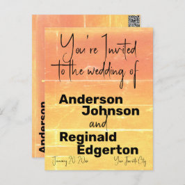 サマー素朴カジュアルイエローピーチ結婚ズ ポストカード