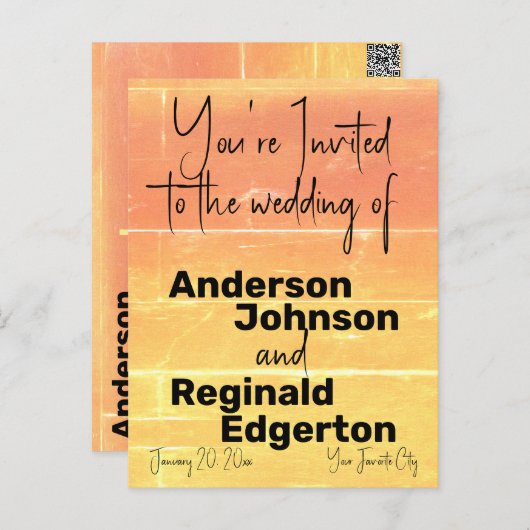 サマー素朴カジュアルイエローピーチ結婚ズ ポストカード (正面/裏面)