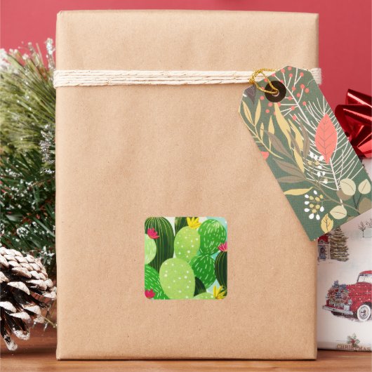 サマー素朴グリーン多肉性グリッター スクエアシール (クリスマス)