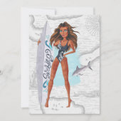 サマー素朴サーファービーチバケーションバースデーパーティー 招待状 (正面)