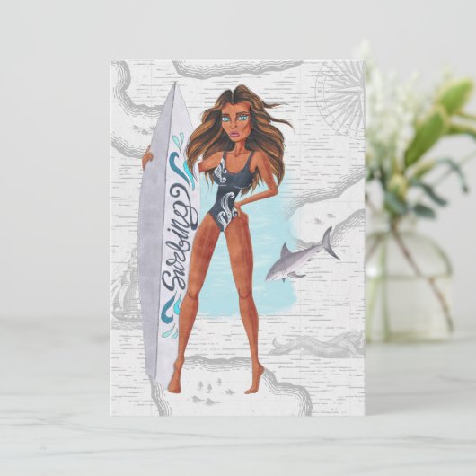 サマー素朴サーファービーチバケーションバースデーパーティー 招待状 (スタンド正面)