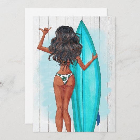 サマー素朴サーフビーチバケーションバースデーパーティー 招待状 (正面/裏面)