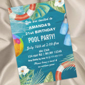 サマー素朴スイミングプールパーティー誕生日インビタ 招待状